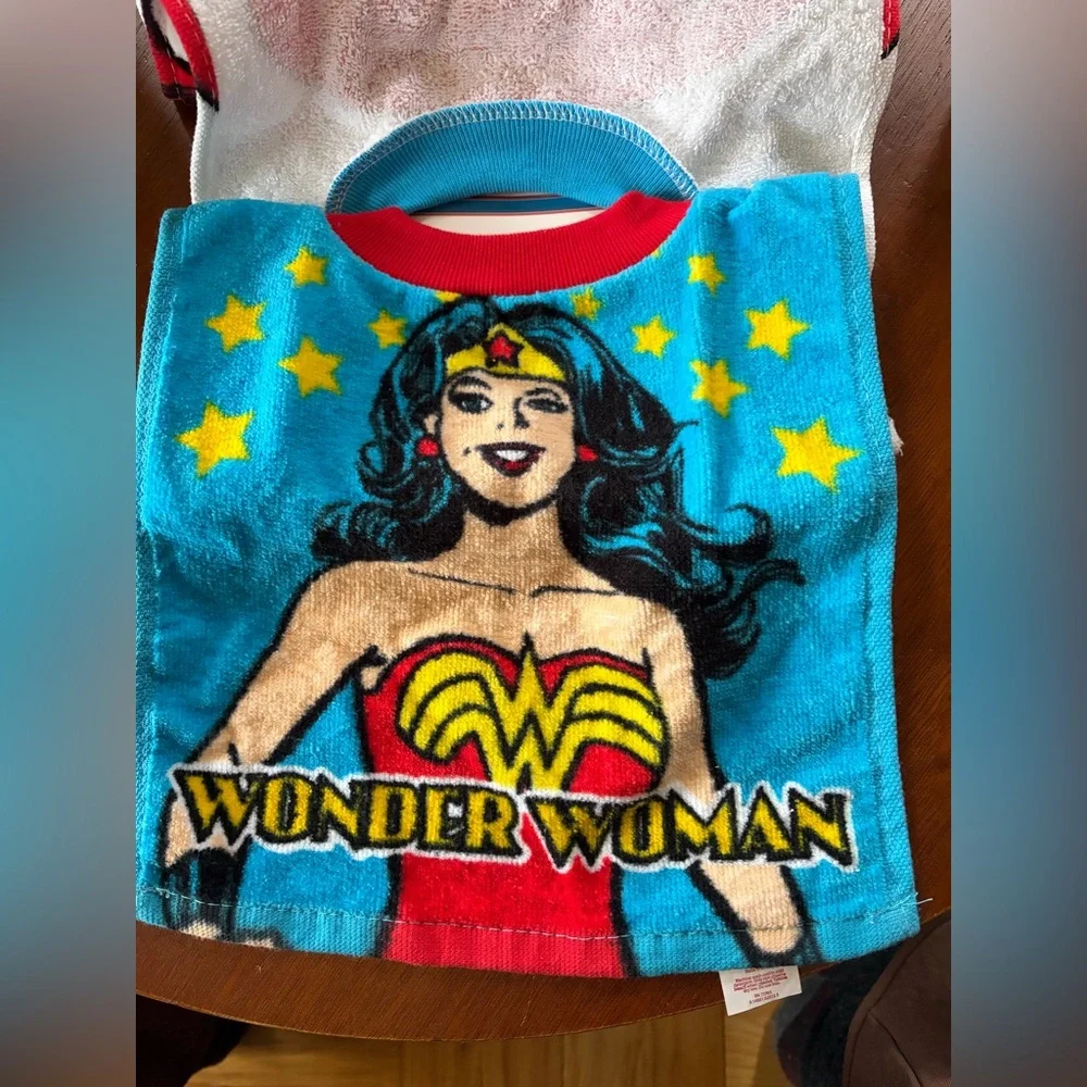 NEW Justice League DC Supergirl  & Wonder Woman Bibs - Set of 2 Toddler Girl Sz.